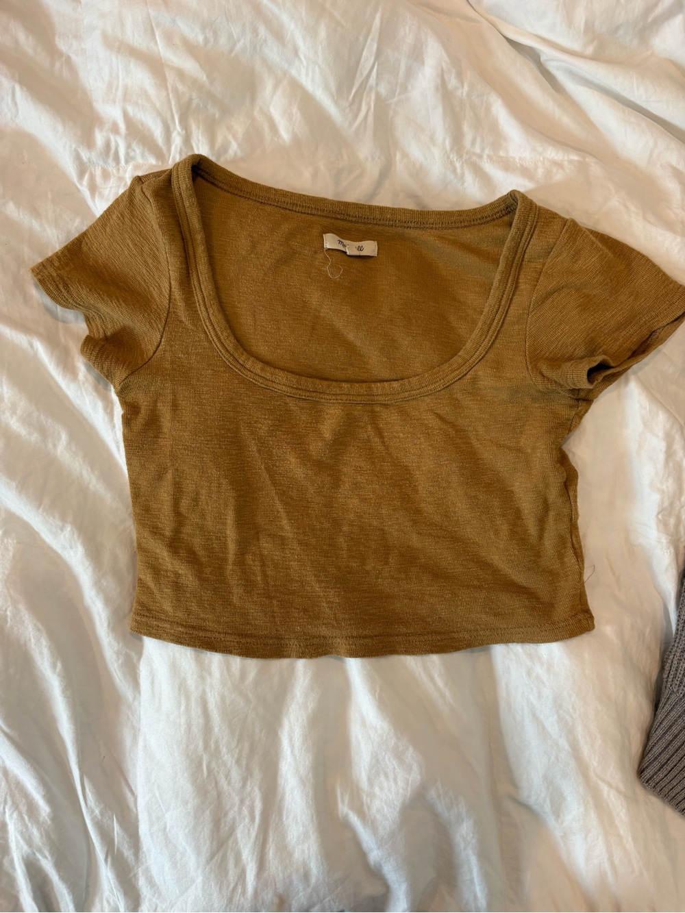 Madewell Scoop Neck Cropped Tee in Warm Brown